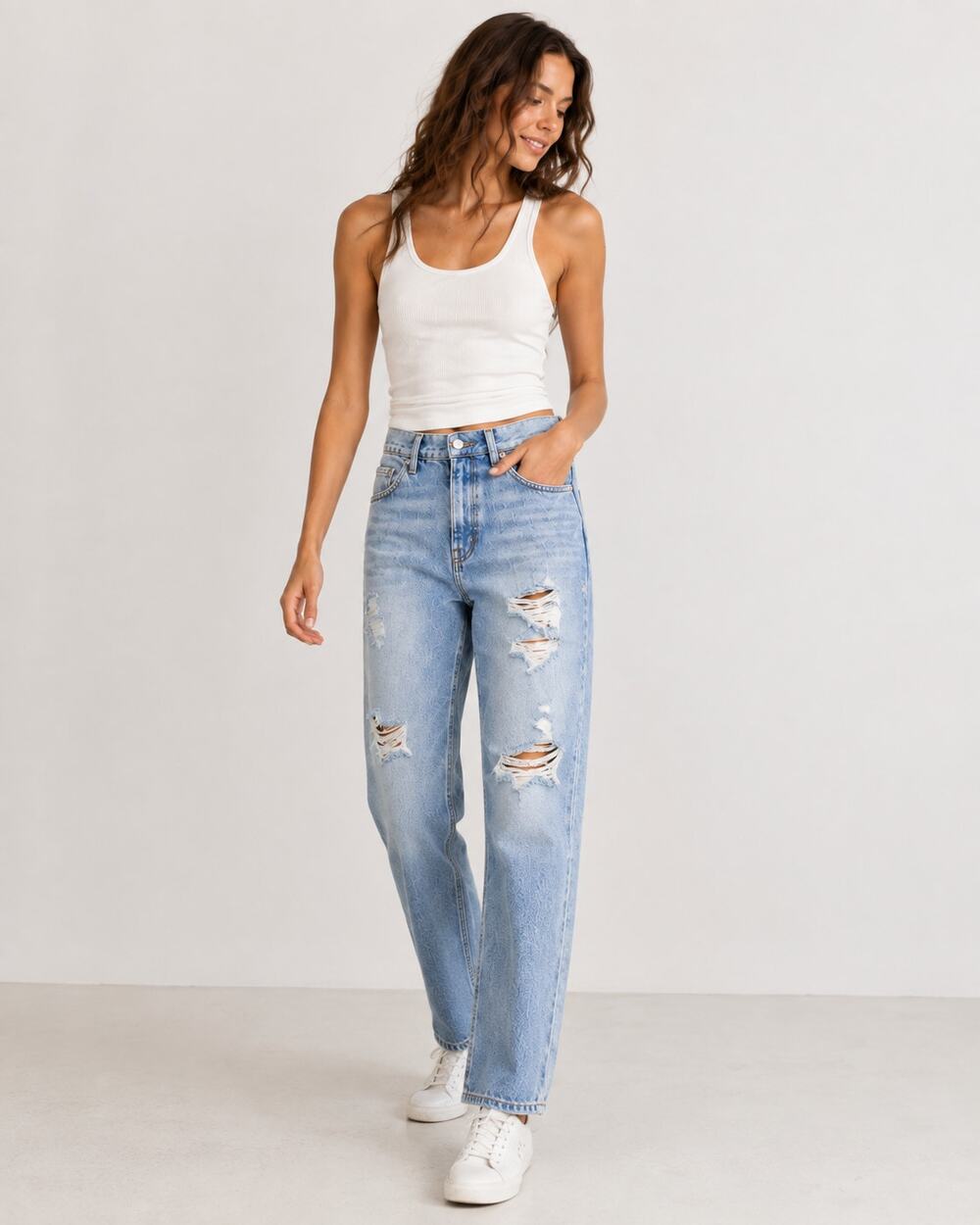 RE/DONE 90s High Rise Loose Jeans Medium Destroyed Size 30